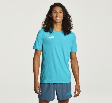 Hoka One One Performance Short Sleeve - Top Homem Azuis | PT-fPceze1